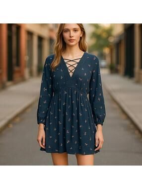 Bongo Floral Peasant Tunic Top Hi-Lo Lace Up Boho Y2K Blouse L